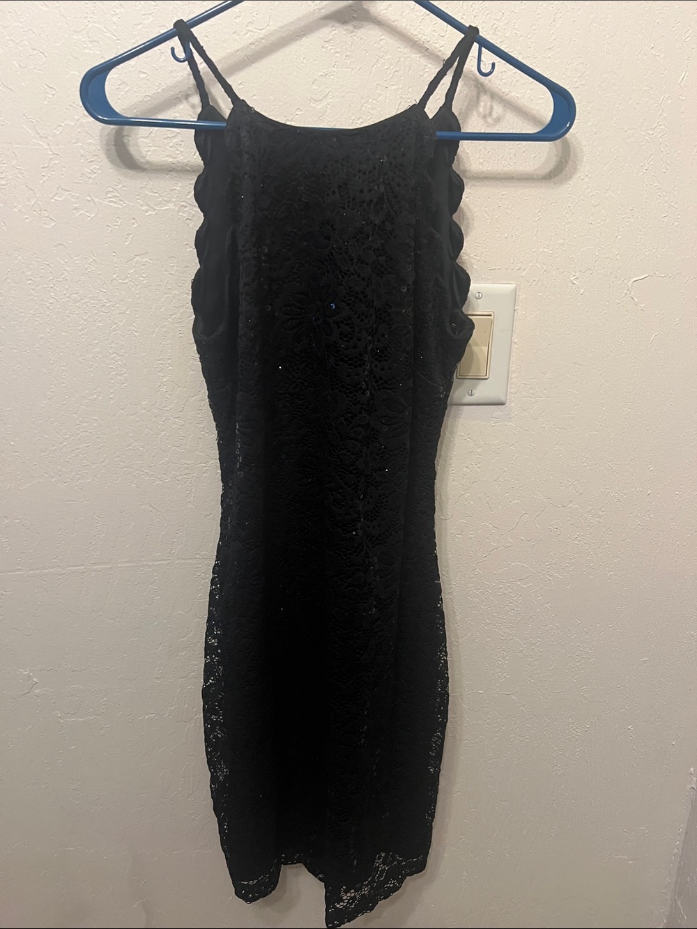 BCX Black Lace Mini Dress with Scalloped Sides